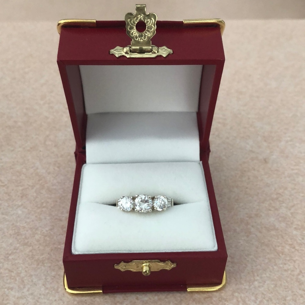 Three Stone Cubic Zirconia Sterling Silver Ring size 6.25